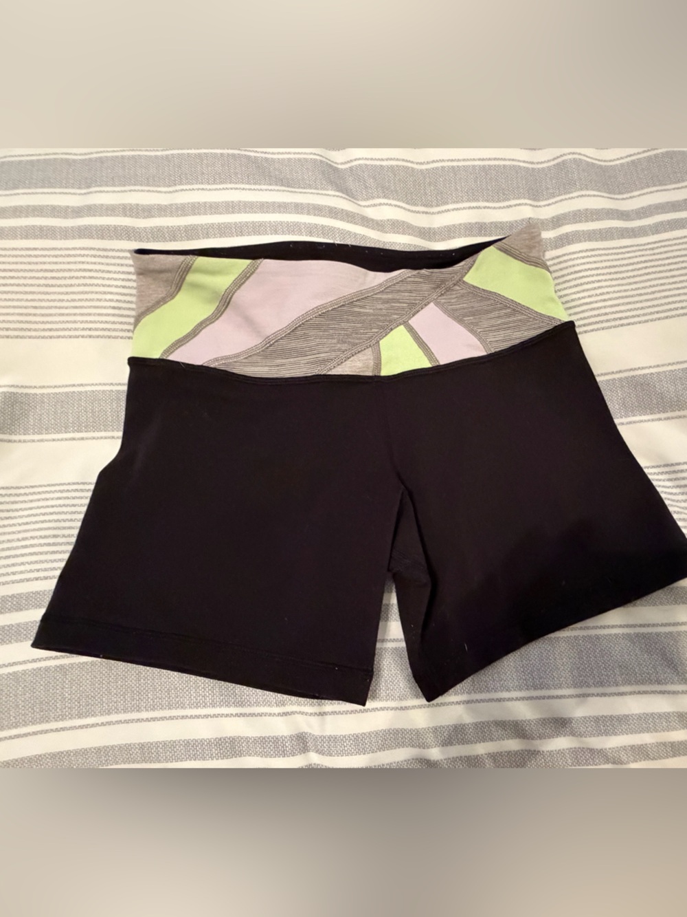 lululemon athletica Black Athletic Shorts with Lime and Lavender Waistband